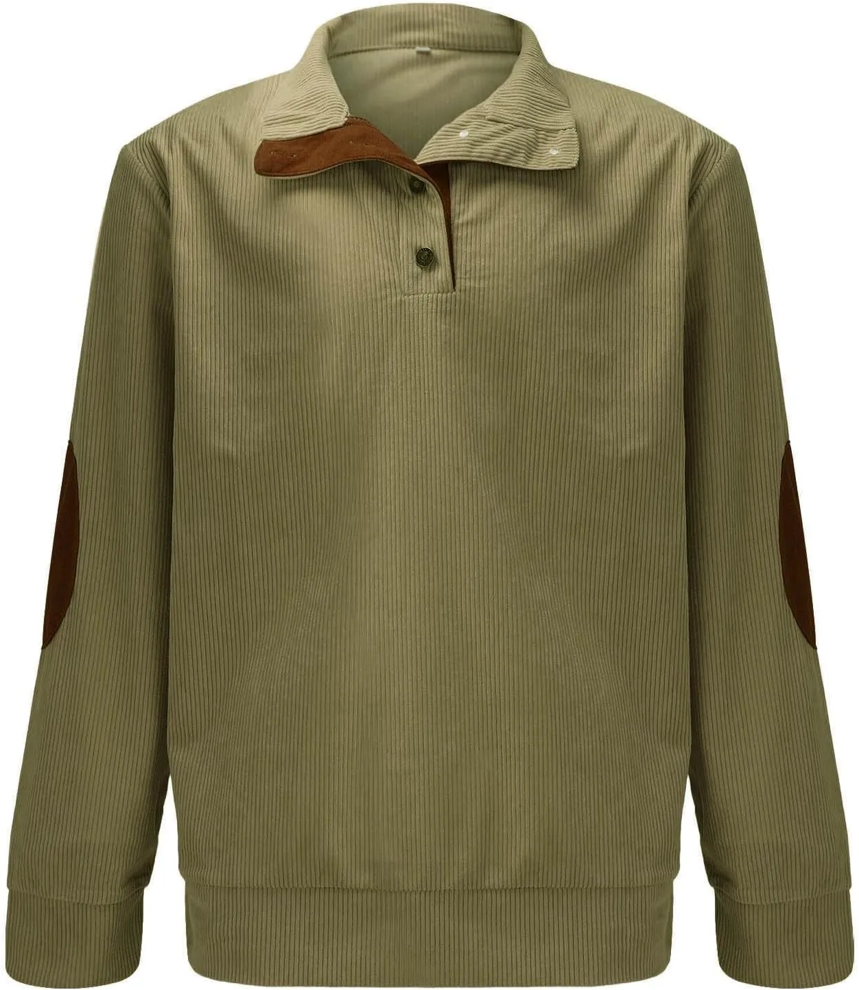 Mens Corduroy Shirts Casual Lapel Collar Button Up Pullover Mock Neck Long Sleeve Sweaters Casual Polo Sweatshirts
