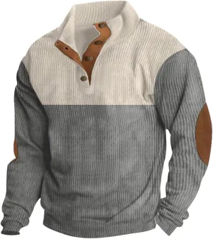 Mens Corduroy Sweatshirt American Flag Print Pullover Sweater 1/4 Button Up Henly Collar Patriotic Polo Shirts