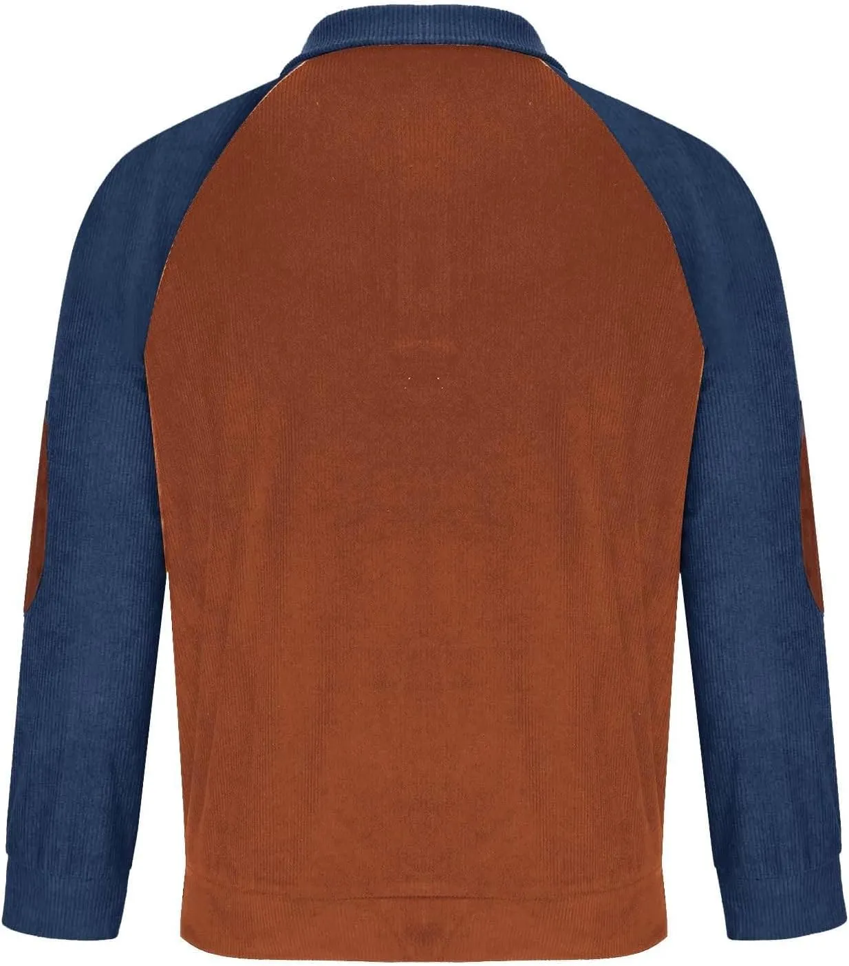 Mens Corduroy Sweatshirt Casual Stand Collar Button Up Pullover Long Sleeve Polo Sweater Shirts with Elbow Patches