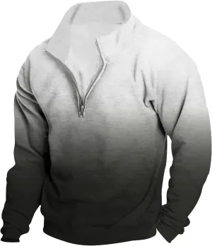 Men's Corduroy Sweatshirt Fleece Quarter Button Gradient Pullover 1/4 Button Down Stand Collar Ombre Casual Tops
