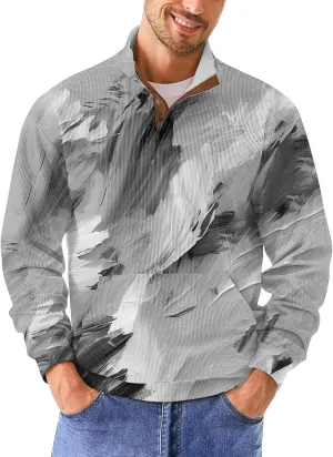 Mens Corduroy Sweatshirt For Long Sleeve Button Stand Collar Fashion Casual Vintage Graphic Sports Pullover