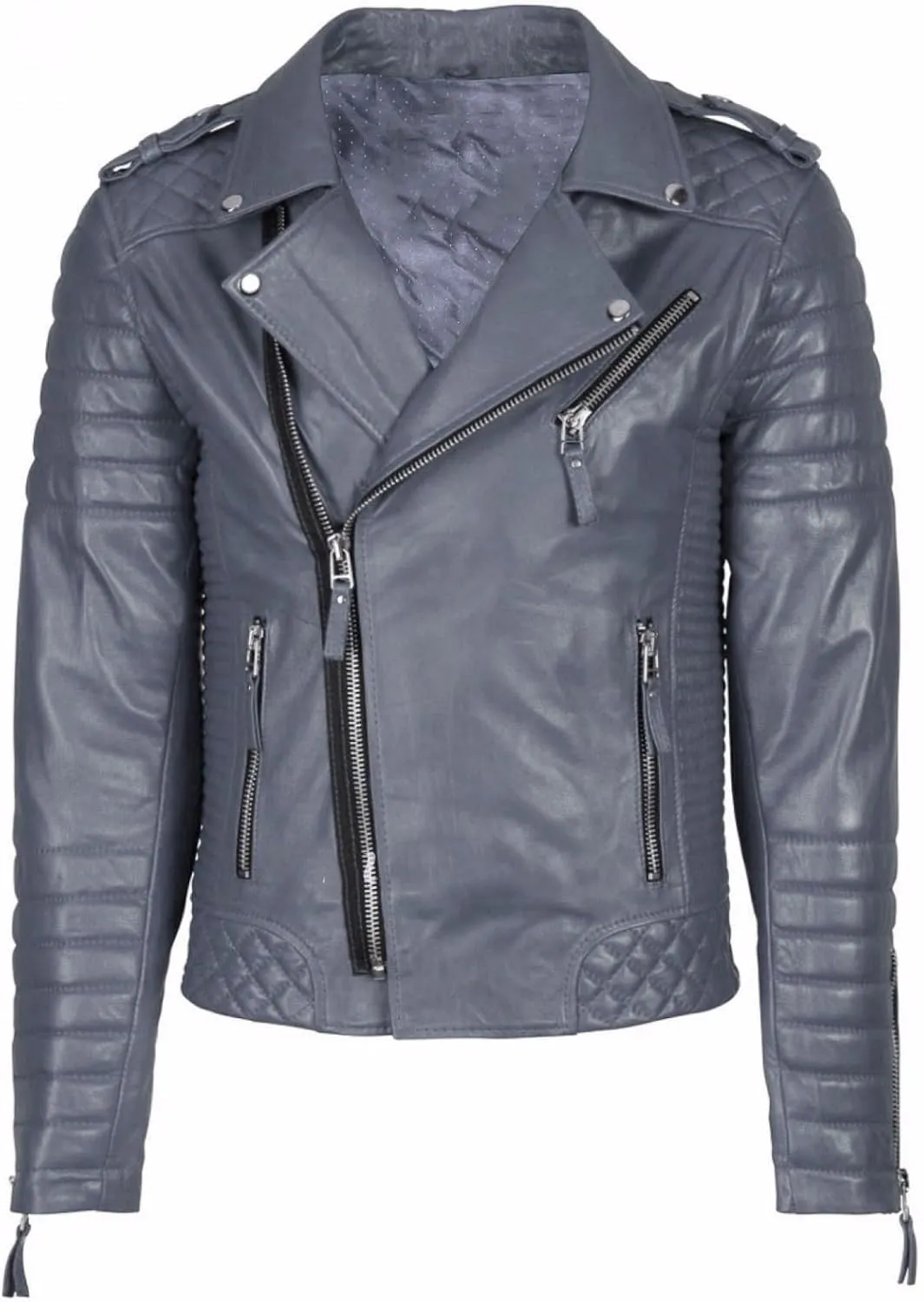 Mens Distress Leather Jackets Motorcycle Bomber Biker Stylish Outerwear Zipper JacketBlue Jacket