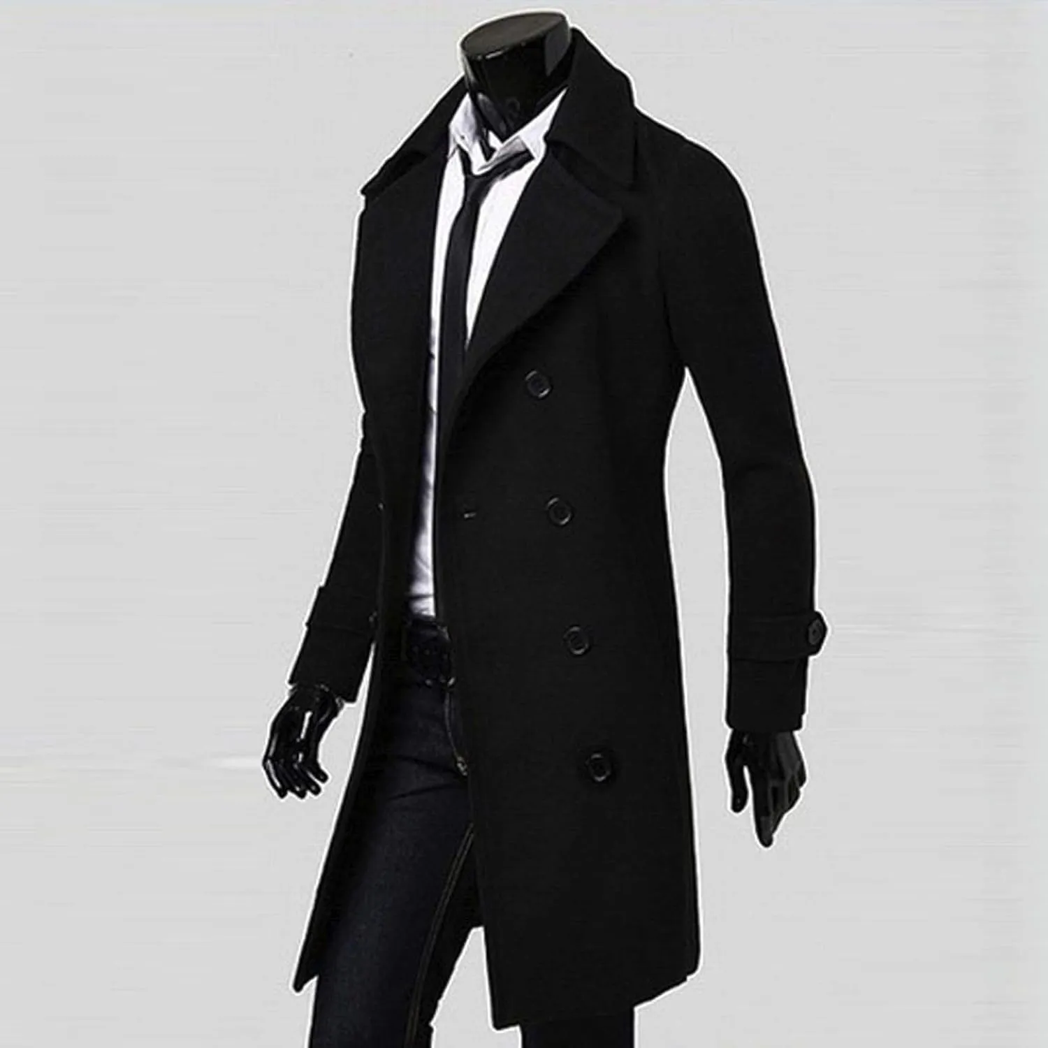 Men's Double Breasted Trench Coat Oversized Casual Windbreaker Lapel Long Jacket Belted Windbreaker Slim Fit Overcoat