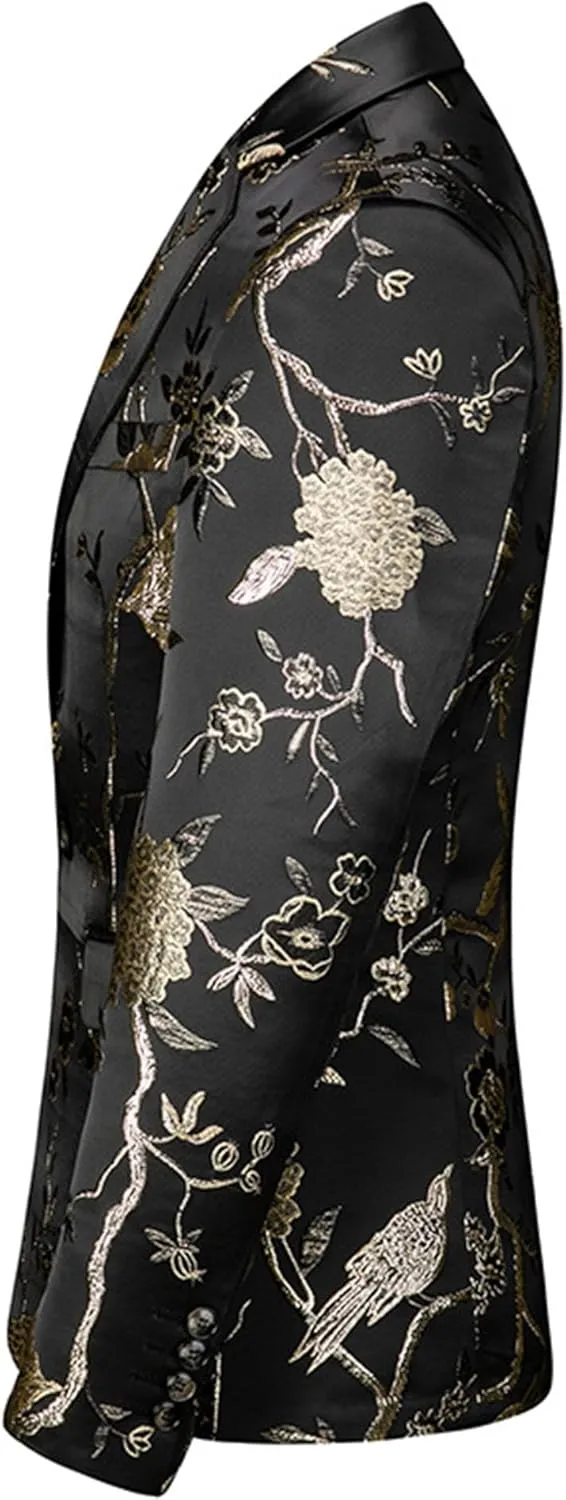 Men's Dress Party Floral Suit Jacket Floral Tuxedo Jackets Notched Lapel Slim Fit One Button Stylish Blazer