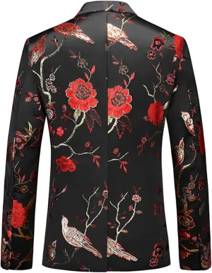 Men's Dress Party Floral Suit Jacket Floral Tuxedo Jackets Notched Lapel Slim Fit One Button Stylish Blazer