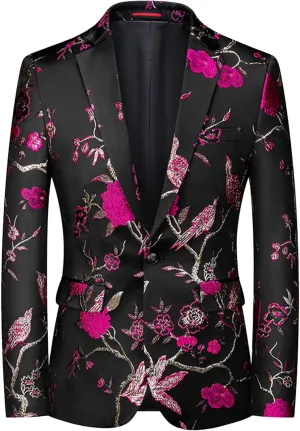Men's Dress Party Floral Suit Jacket Floral Tuxedo Jackets Notched Lapel Slim Fit One Button Stylish Blazer