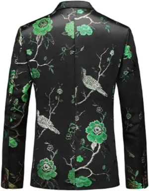Men's Dress Party Floral Suit Jacket Floral Tuxedo Jackets Notched Lapel Slim Fit One Button Stylish Blazer