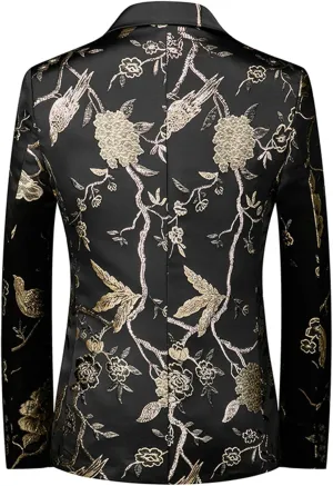 Men's Dress Party Floral Suit Jacket Floral Tuxedo Jackets Notched Lapel Slim Fit One Button Stylish Blazer