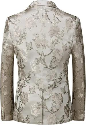 Men's Dress Party Floral Suit Jacket Floral Tuxedo Jackets Notched Lapel Slim Fit One Button Stylish Blazer
