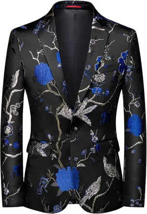 Men's Dress Party Floral Suit Jacket Floral Tuxedo Jackets Notched Lapel Slim Fit One Button Stylish Blazer