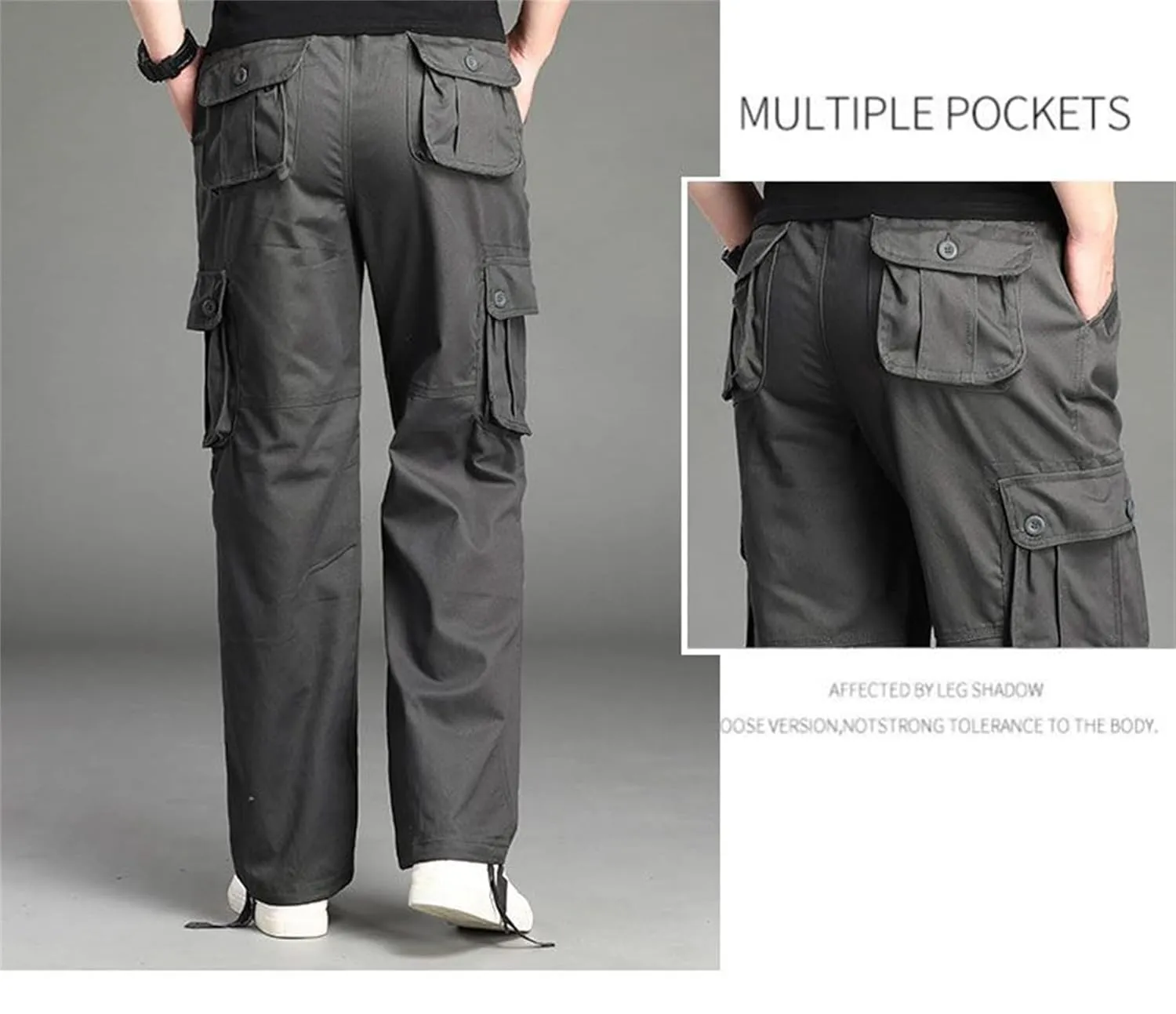 Men's Elastic Waist Cargo Pants,Casual Loose Fit Lightweight Workwear Pants Relaxed Fit Work Trousers with 6 Pockets (X-Large,Grey)