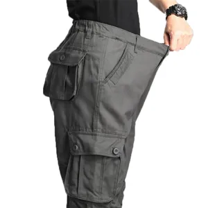 Men's Elastic Waist Cargo Pants,Casual Loose Fit Lightweight Workwear Pants Relaxed Fit Work Trousers with 6 Pockets (X-Large,Grey)