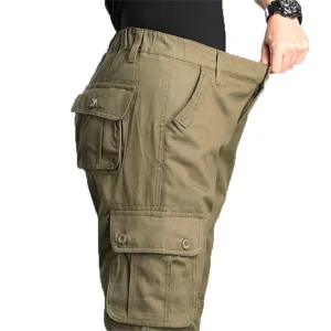 Men's Elastic Waist Cargo Pants,Casual Loose Fit Lightweight Workwear Pants Relaxed Fit Work Trousers with 6 Pockets (X-Large,Military Yellow)