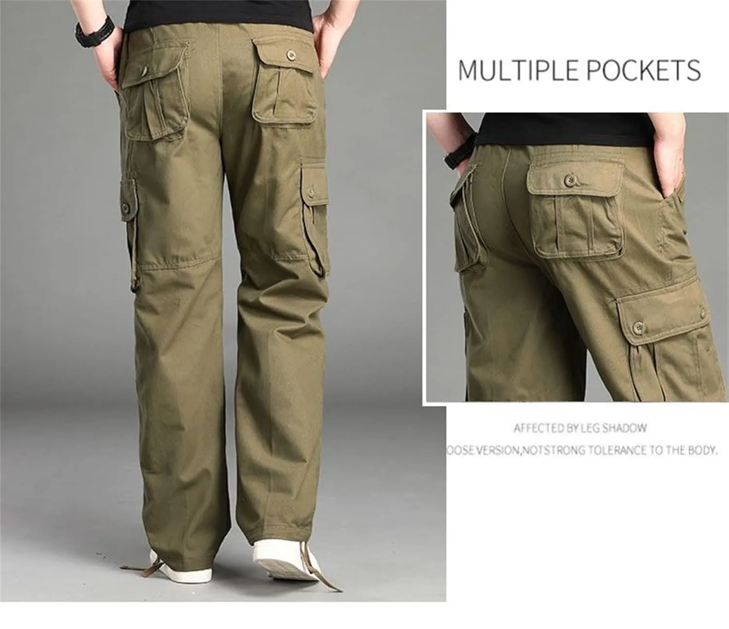Men's Elastic Waist Cargo Pants,Casual Loose Fit Lightweight Workwear Pants Relaxed Fit Work Trousers with 6 Pockets (X-Large,Military Yellow)