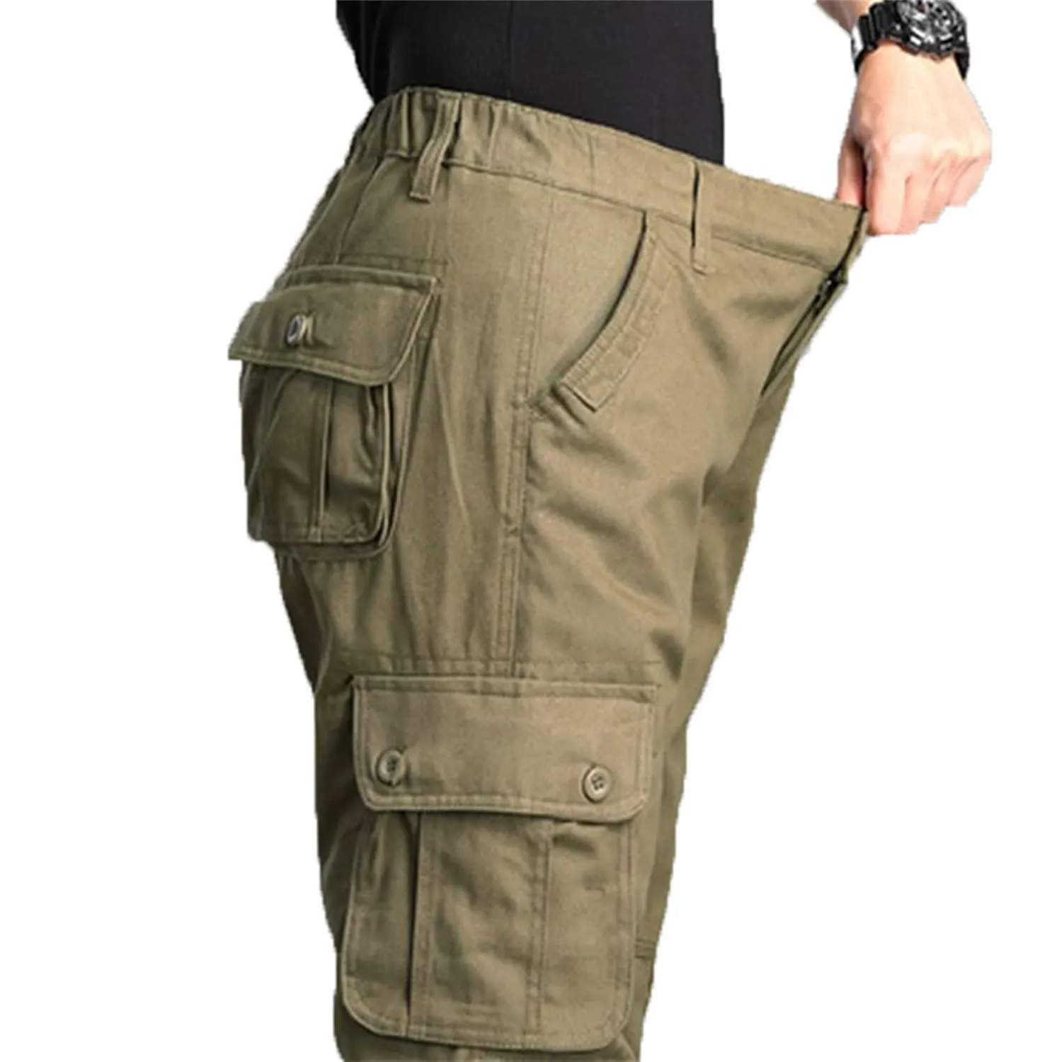 Men's Elastic Waist Cargo Pants,Casual Loose Fit Lightweight Workwear Pants Relaxed Fit Work Trousers with 6 Pockets (X-Large,Military Yellow)