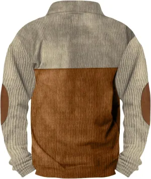 Men's Fall Corduroy Sweatshirts For Fashion Casual Vintage Long Sleeve Button Stand Collar Pullover Sweatshirt