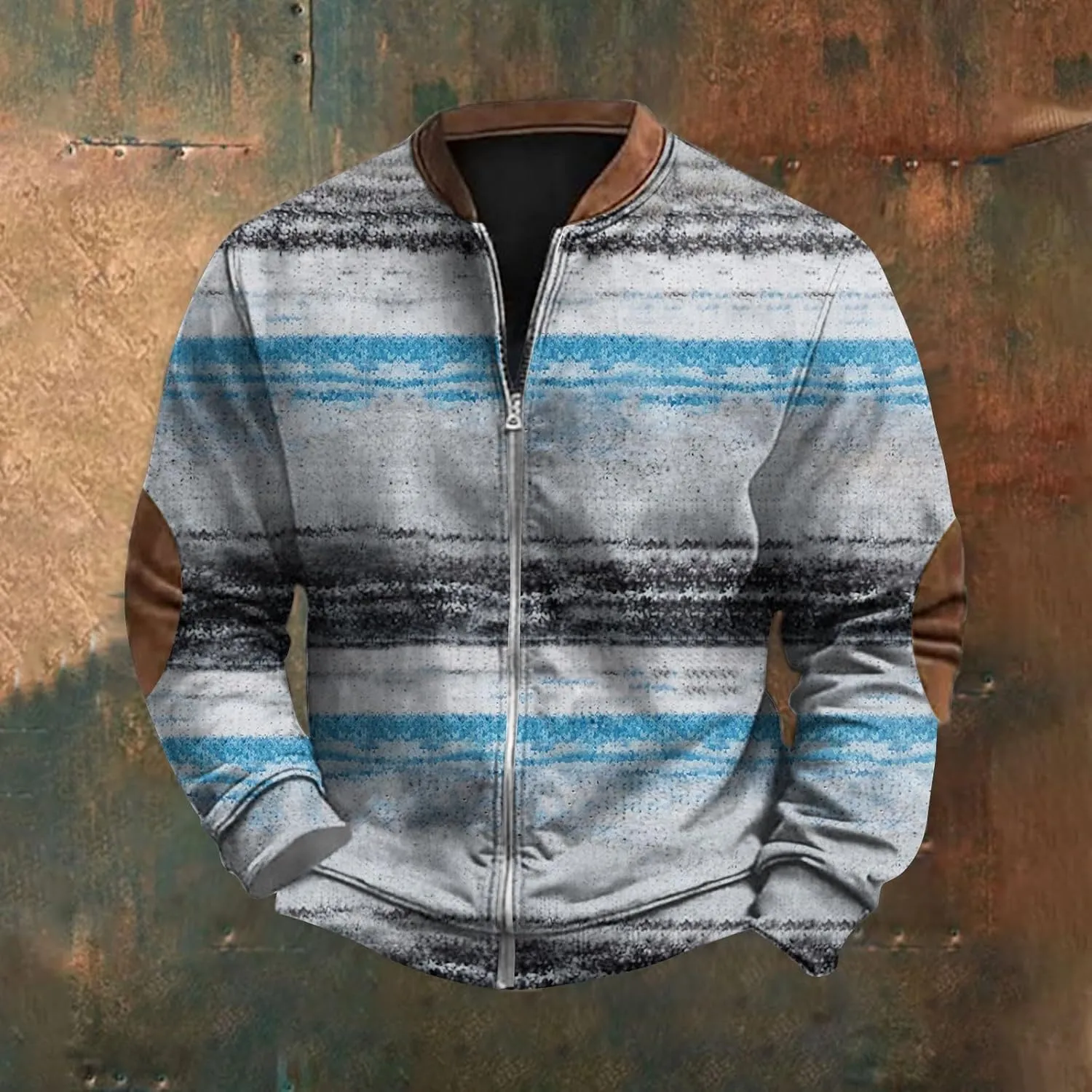 Mens Fall Workout Fashion Prints Long Sleeve V-Neck Casual Zip Up Vintage Cardigan Sweatshirts