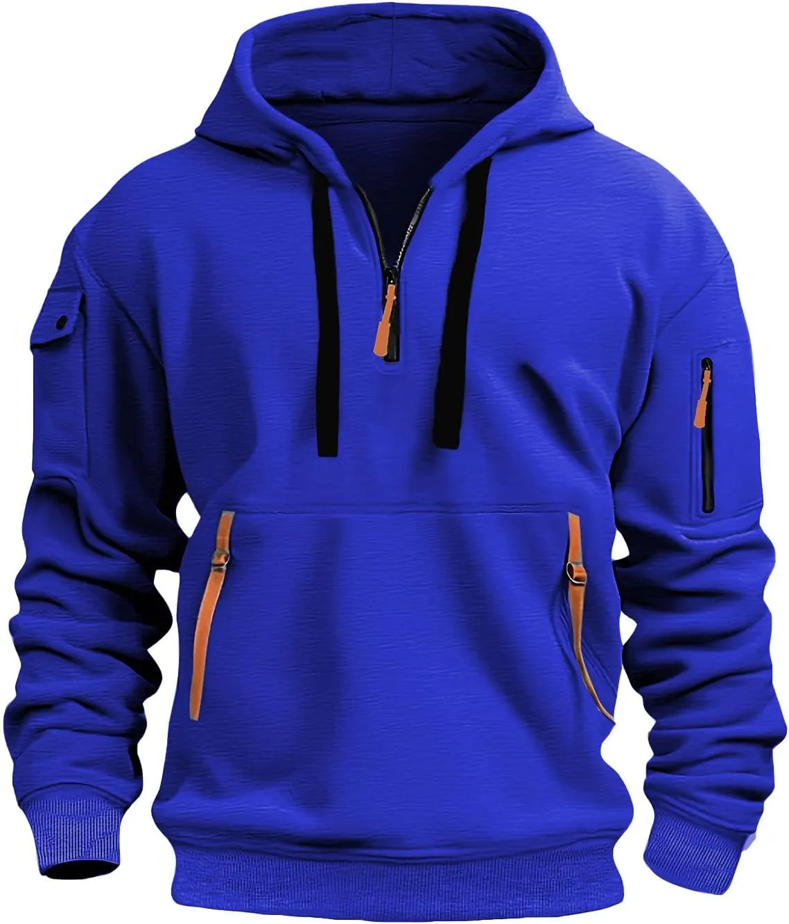 Men's Fashion Hoodie Sweatshirt Drawstring Half Zip Soild Color Warm Oversized Pullover Casual Loose Sport Sweater