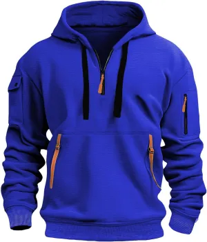 Men's Fashion Hoodie Sweatshirt Drawstring Half Zip Soild Color Warm Oversized Pullover Casual Loose Sport Sweater
