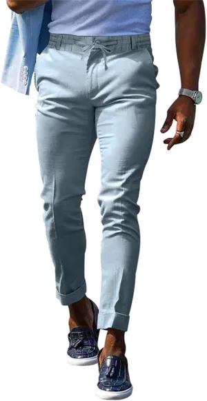 Mens Fashion Stretch Dress Pants Slim Fit Skinny Flat-Front Chino Pants Big and Tall Business Skinny Golf Trousers