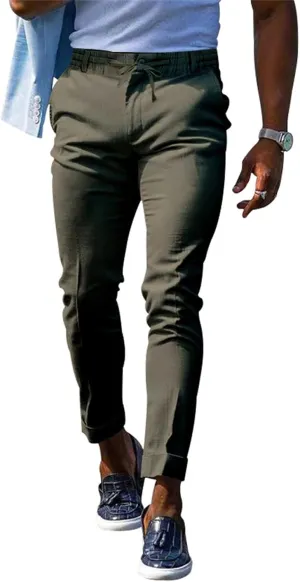 Mens Fashion Stretch Dress Pants Slim Fit Skinny Flat-Front Chino Pants Big and Tall Business Skinny Golf Trousers