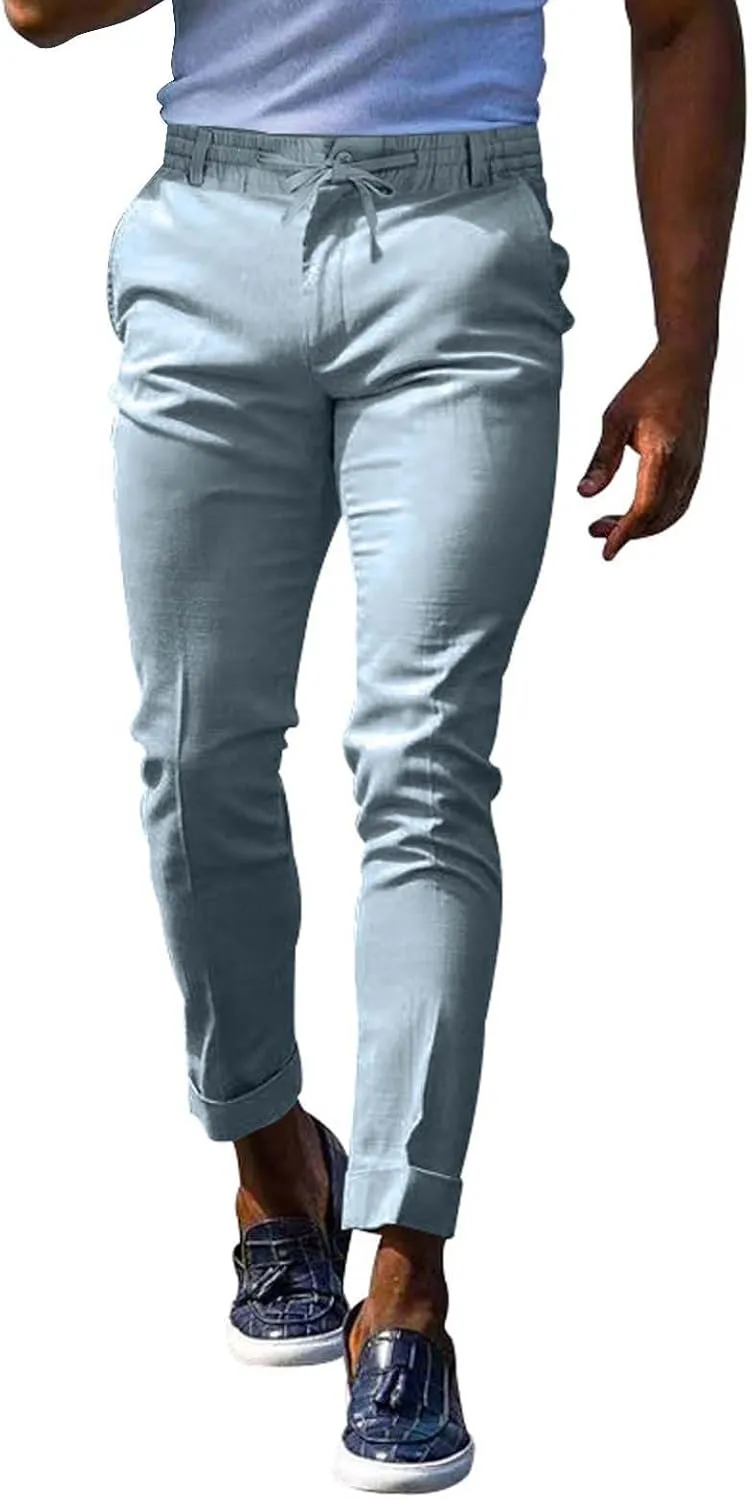 Mens Fashion Stretch Dress Pants Slim Fit Skinny Flat-Front Chino Pants Big and Tall Business Skinny Golf Trousers