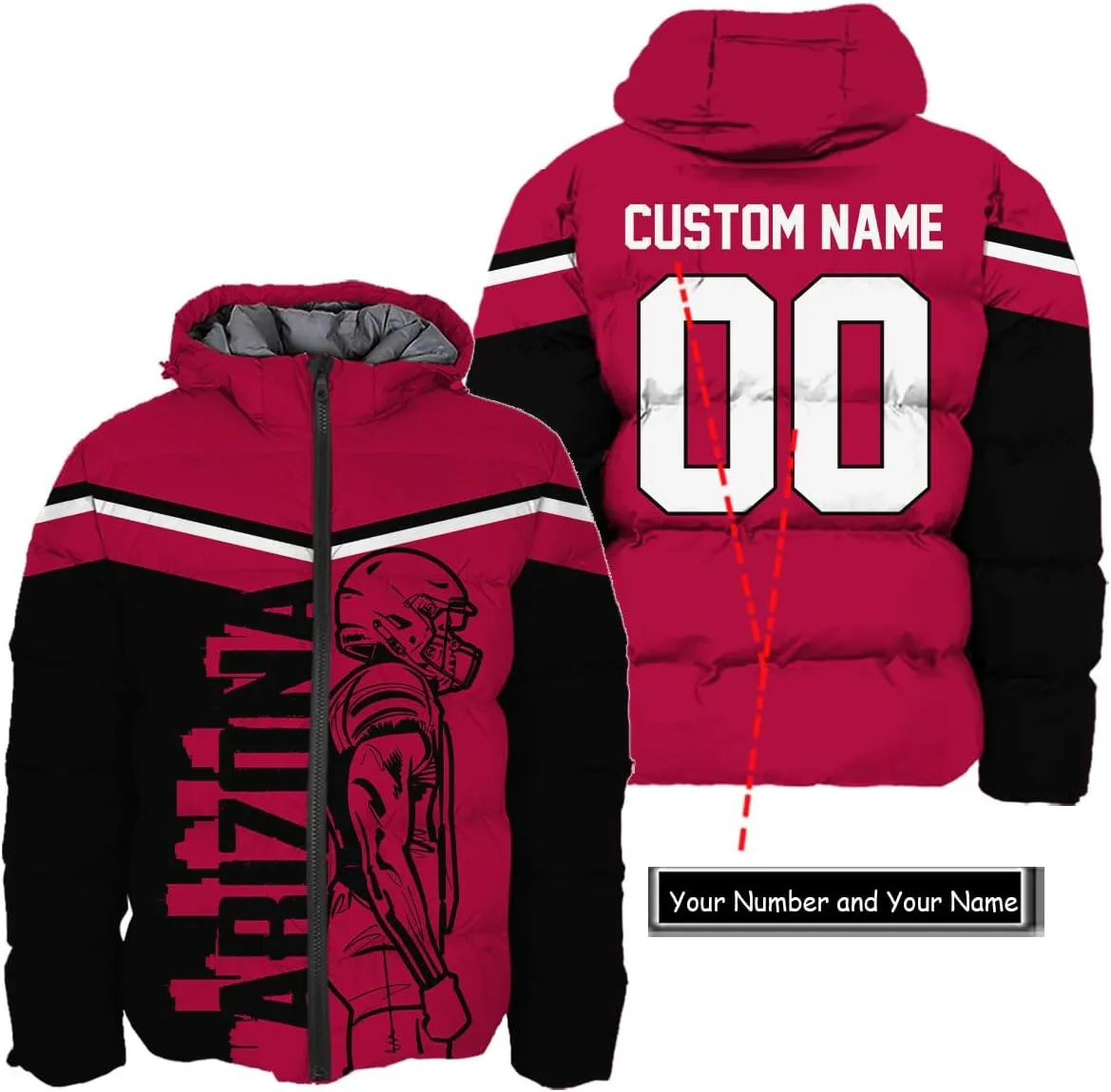 Mens Football American Personalized Puffer Jacket Down Jacket Custom Name Number City Pride for Players Fans Gift S-5XL