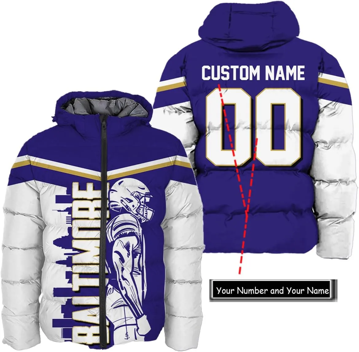 Mens Football American Personalized Puffer Jacket Down Jacket Custom Name Number City Pride for Players Fans Gift S-5XL