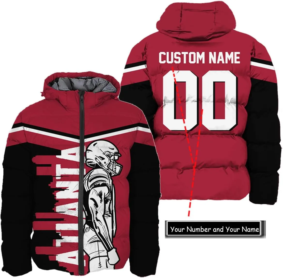 Mens Football American Personalized Puffer Jacket Down Jacket Custom Name Number City Pride for Players Fans Gift S-5XL