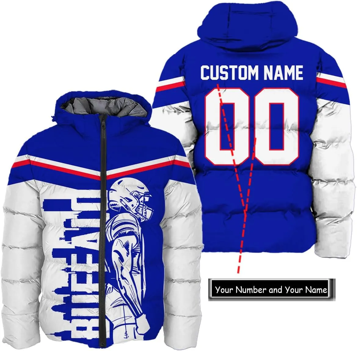 Mens Football American Personalized Puffer Jacket Down Jacket Custom Name Number City Pride for Players Fans Gift S-5XL