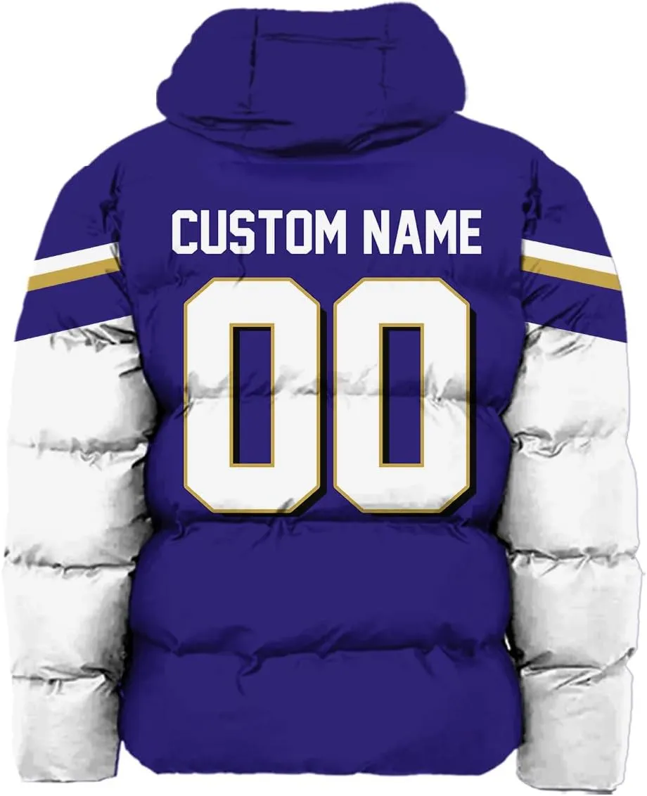 Mens Football American Personalized Puffer Jacket Down Jacket Custom Name Number City Pride for Players Fans Gift S-5XL