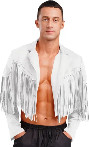 Men's Fringe Faux Suede Leather Open Front Tassel Coats Western Cowboy Jacket Outerwear