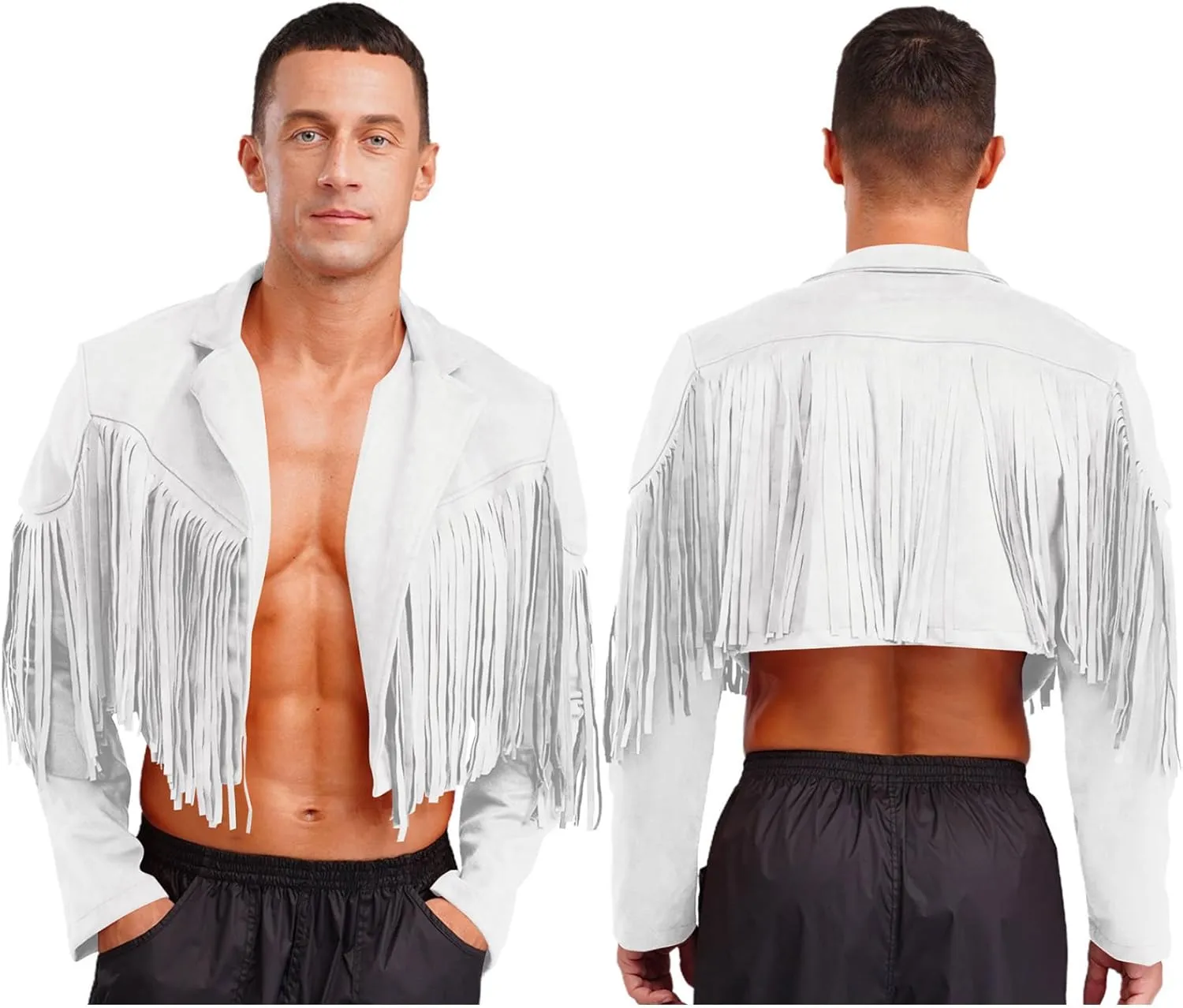Men's Fringe Faux Suede Leather Open Front Tassel Coats Western Cowboy Jacket Outerwear