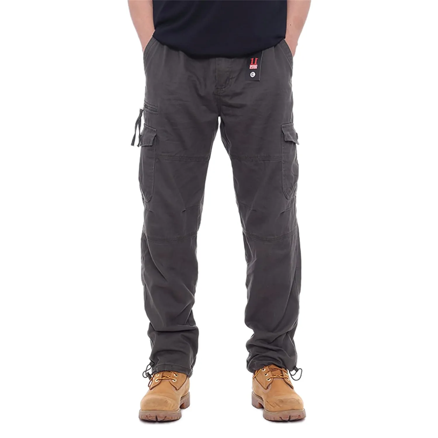 Men's Full Elastic Waist Casual Cargo Pants Men Relaxed Fit Lightweight Work Pant Stretch Twill Cotton Jogger Pants (Medium,Dark Grey)