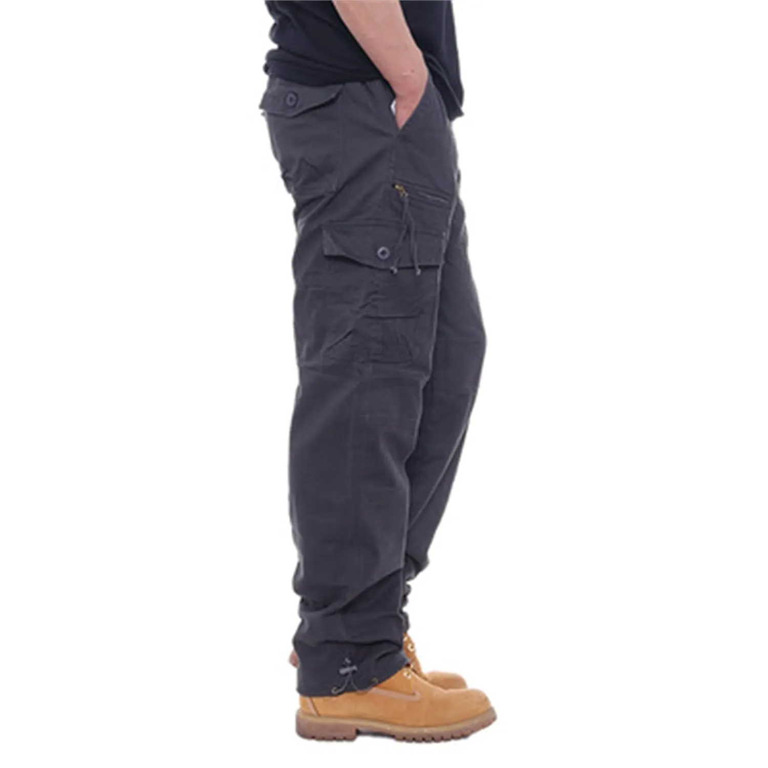 Men's Full Elastic Waist Casual Cargo Pants Men Relaxed Fit Lightweight Work Pant Stretch Twill Cotton Jogger Pants (Medium,Dark Grey)
