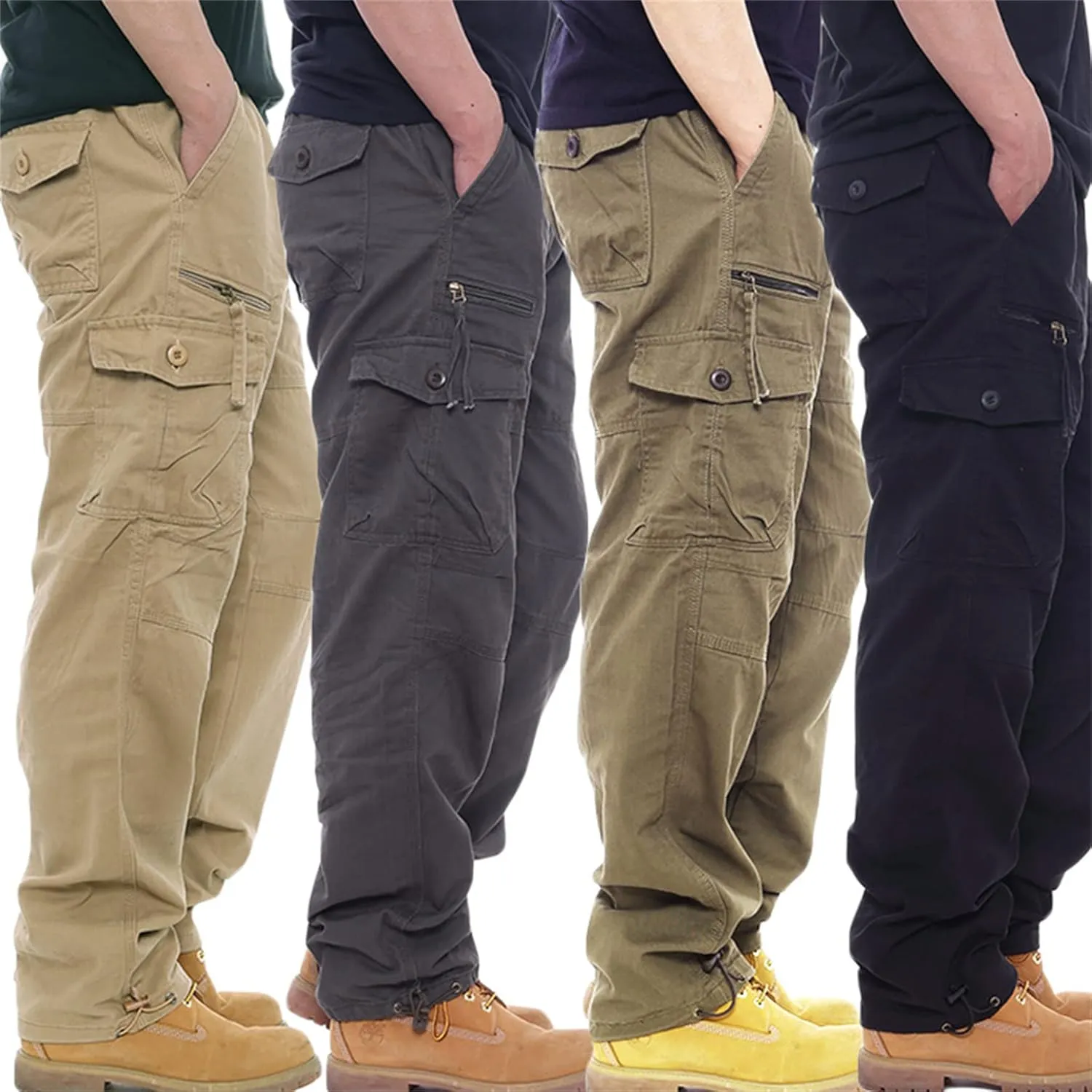 Men's Full Elastic Waist Casual Cargo Pants Men Relaxed Fit Lightweight Work Pant Stretch Twill Cotton Jogger Pants (Medium,Dark Grey)