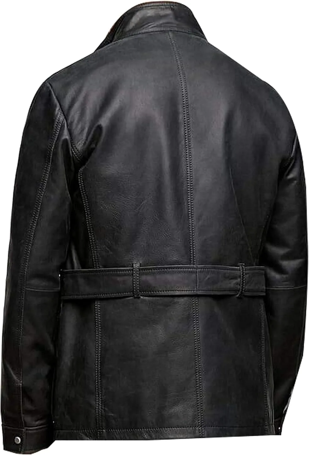 Men's German Multiple Pockets Flap Pockets Biker Black Leather Jacket