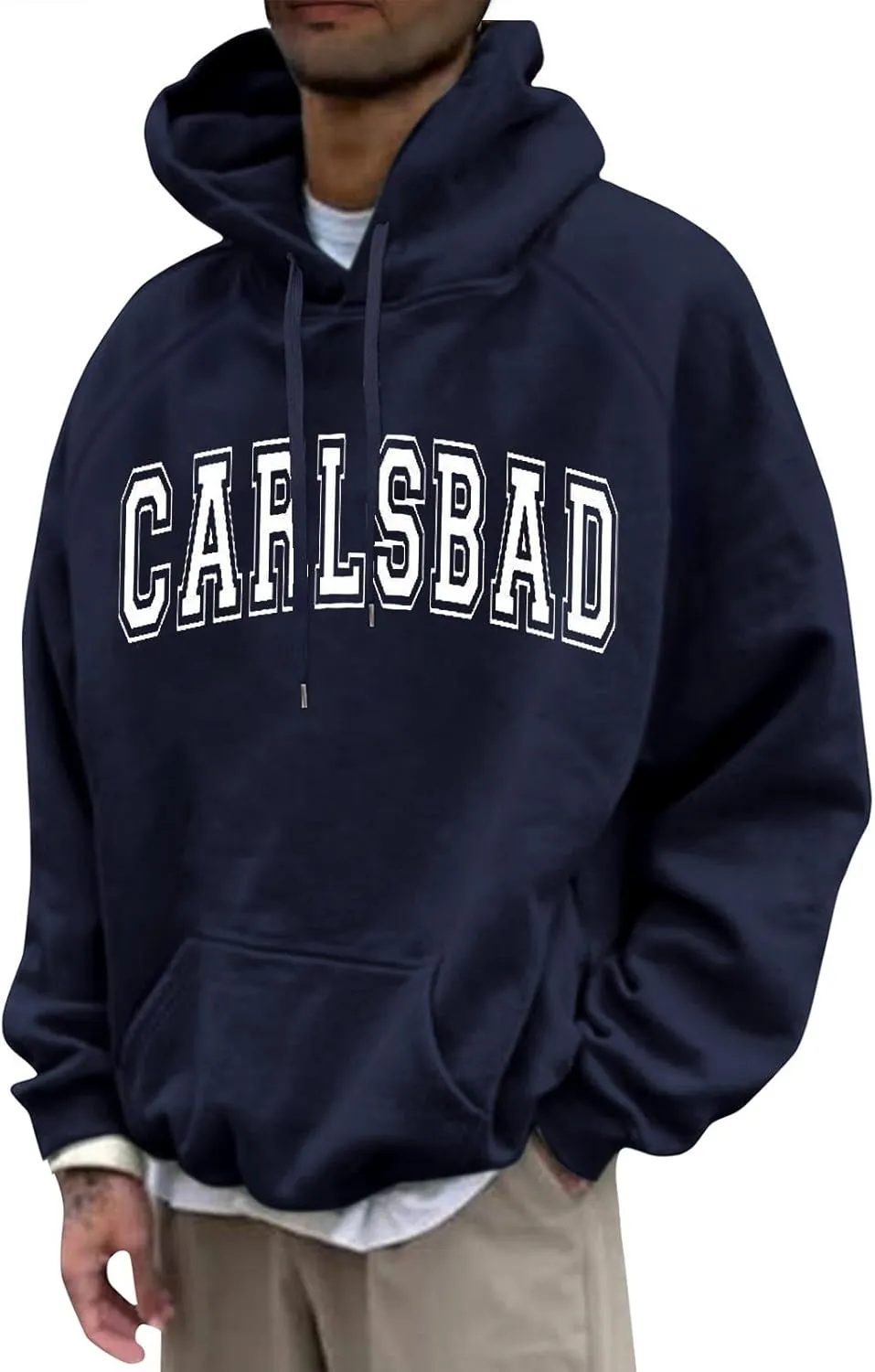 Men's Graphic Letter Print Drawstring Street Hoodies Oversized Vintage Long Sleeve Sweatshirts