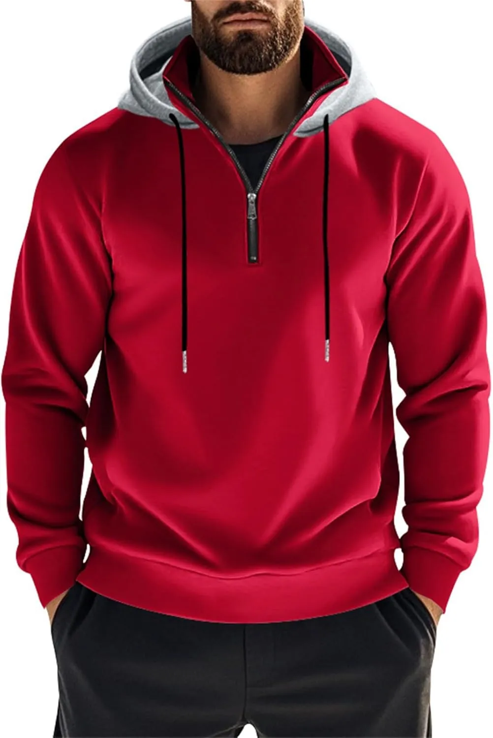Mens Half Zip Hoodie For Casual Fleece Lightweight Regular Long Sleeve Sherpa Lined Winter Warm Pullover Sweatshirts