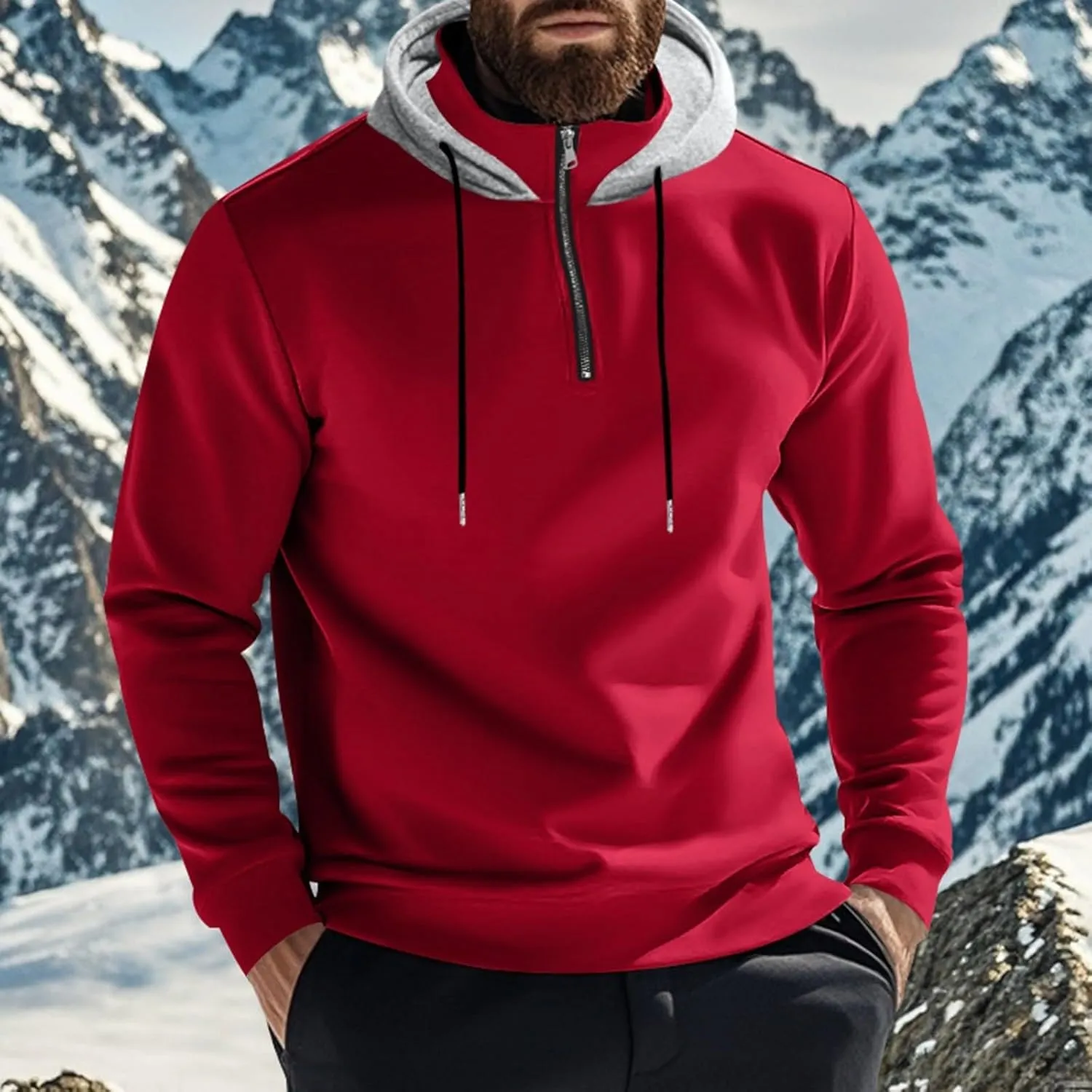 Mens Half Zip Hoodie For Casual Fleece Lightweight Regular Long Sleeve Sherpa Lined Winter Warm Pullover Sweatshirts
