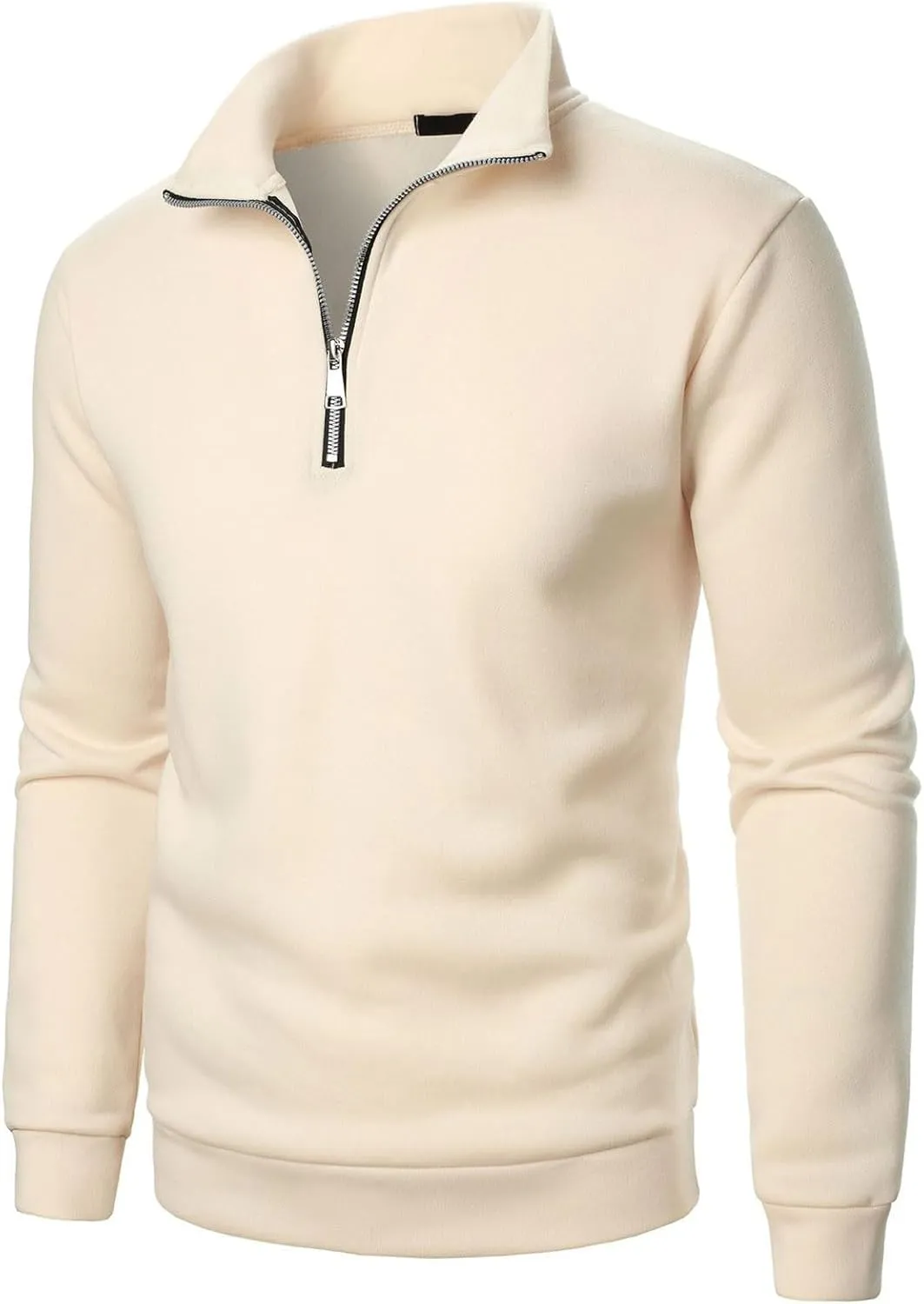 Men's Half Zipper Pullover Casual Long Sleeve Sweater Tops Lapel Solid Color Sweatshirt Business Work Shirts