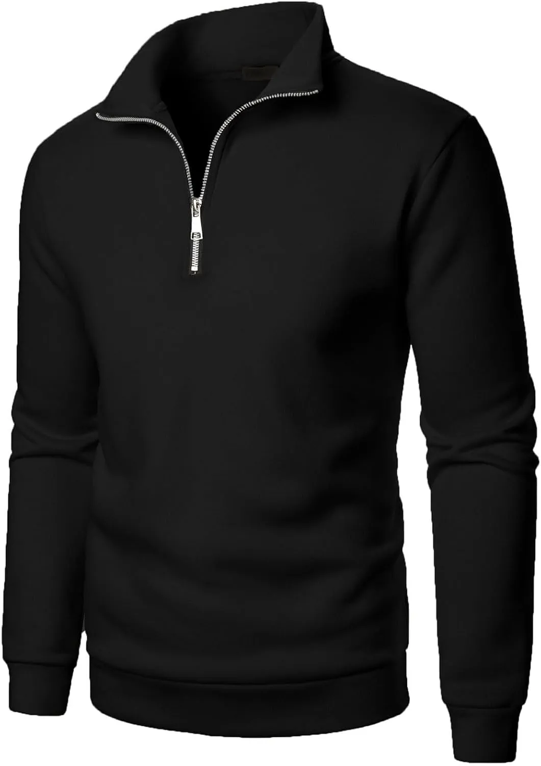 Men's Half Zipper Pullover Casual Long Sleeve Sweater Tops Lapel Solid Color Sweatshirt Business Work Shirts