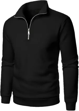 Men's Half Zipper Pullover Casual Long Sleeve Sweater Tops Lapel Solid Color Sweatshirt Business Work Shirts