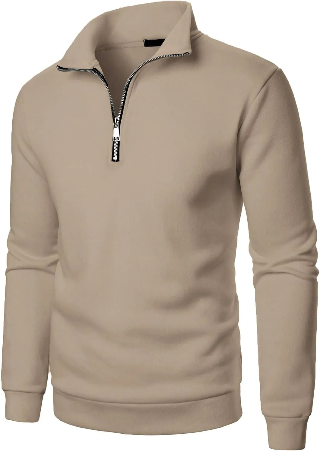 Men's Half Zipper Pullover Casual Long Sleeve Sweater Tops Lapel Solid Color Sweatshirt Business Work Shirts
