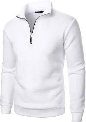 Men's Half Zipper Pullover Casual Long Sleeve Sweater Tops Lapel Solid Color Sweatshirt Business Work Shirts