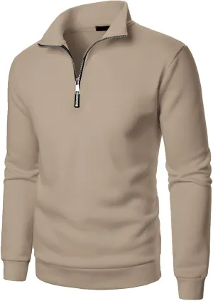 Men's Half Zipper Pullover Casual Long Sleeve Sweater Tops Lapel Solid Color Sweatshirt Business Work Shirts