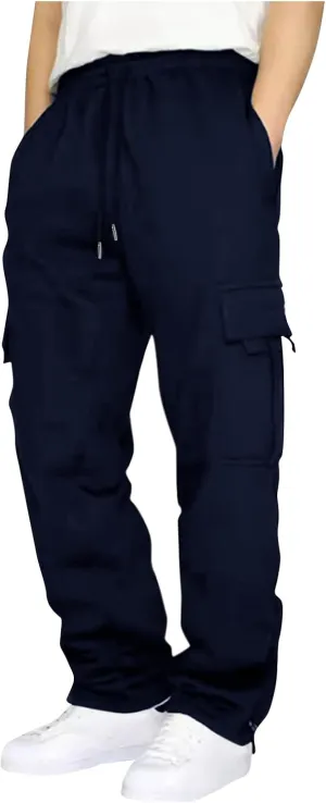 Men's Heavyweight Cargo Sweatpants Baggy Loose Drawstring Elastic Waist Athletic Jogger Sweat Pants with, M-4XL