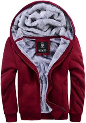 Mens Heavyweight Winter Hoodie Jacket Fleece Sherpa Lined Zip Up for Outdoor Active