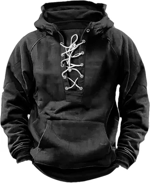 Men's Henley Pullover Sweatshirts Sleeve Hoodie Half Zipper Hooded Sweatshirt Top Workwear Multi Pocket Outdoor