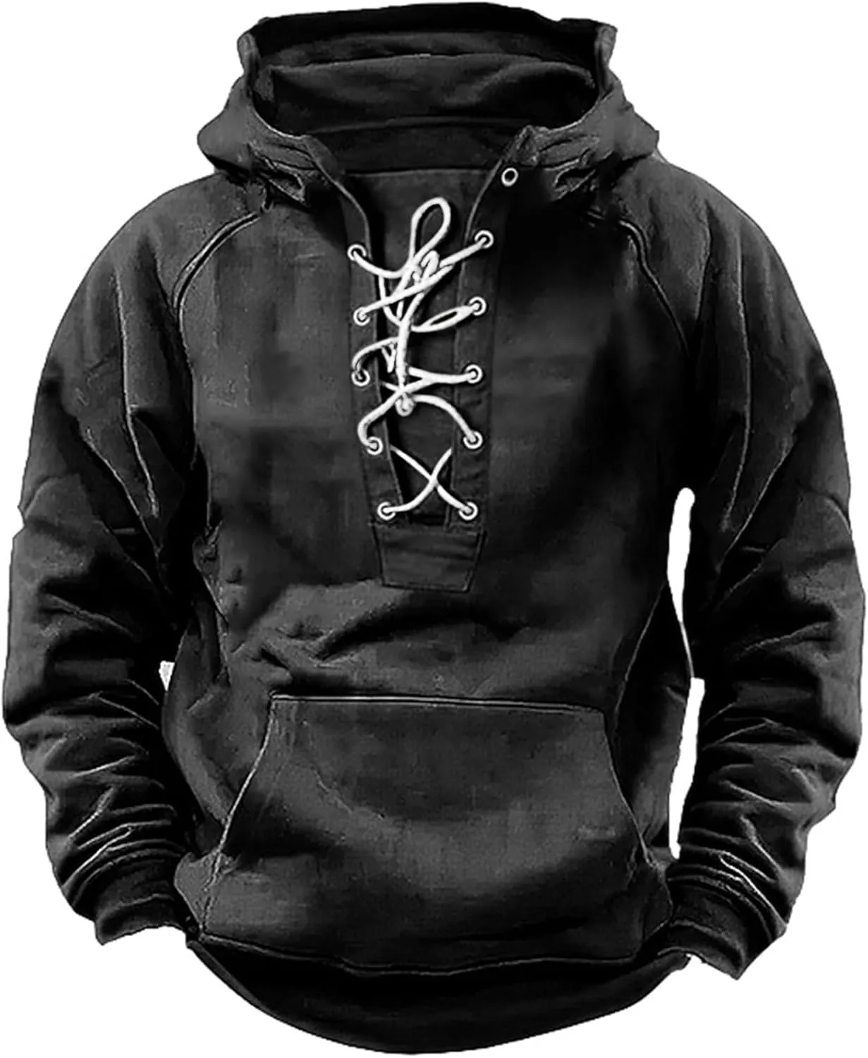 Men's Henley Pullover Sweatshirts Sleeve Hoodie Half Zipper Hooded Sweatshirt Top Workwear Multi Pocket Outdoor